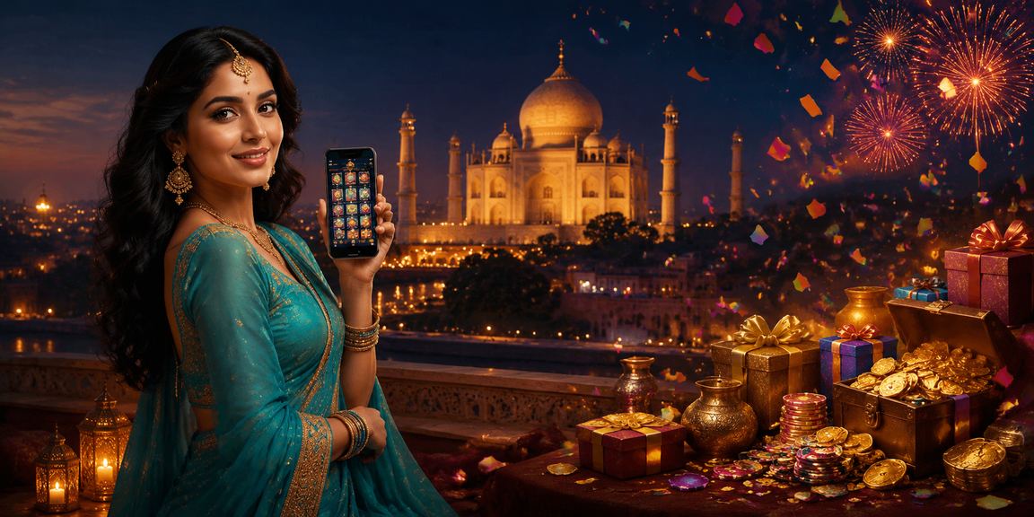 Player enjoying mobile casino near Taj Mahal