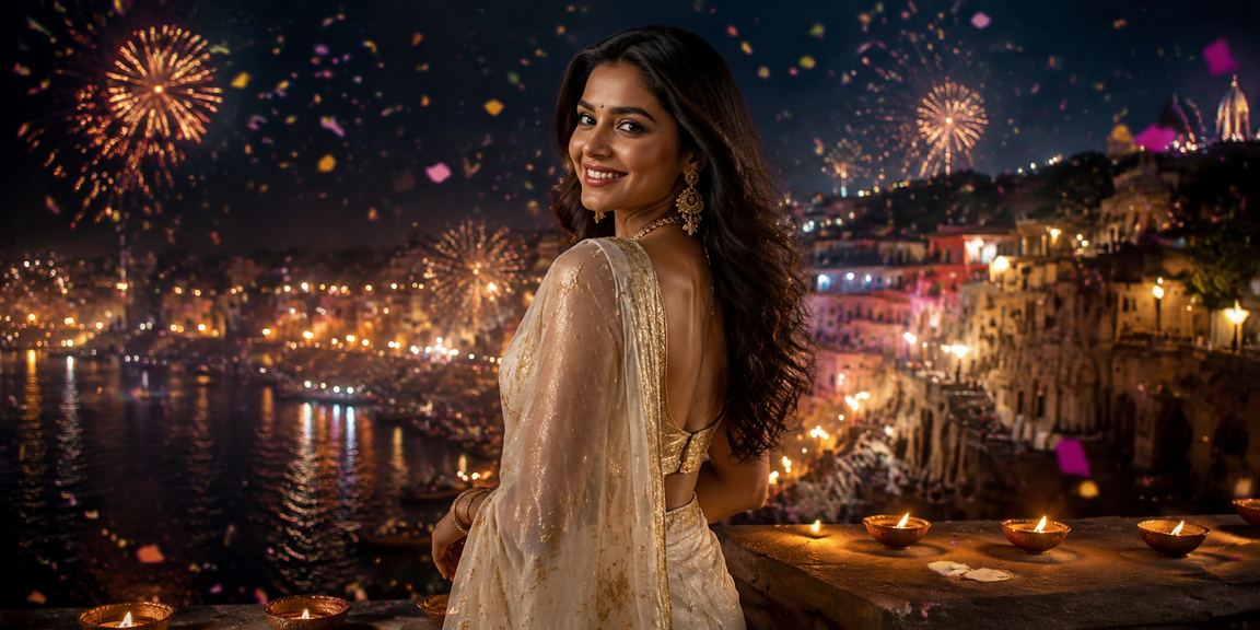 Varanasi ghat with evening football betting scene and saree